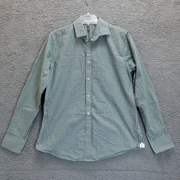 Express Shirt‎ Mens Large Multicolored Checkered Long Sleeve Fitted Button Up - Picture 1 of 16
